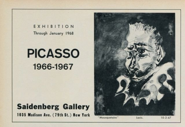 Picasso Vintage 1968 Art Exhibition Ad Publicite Advert Mousquetaire Saidenberg Gallery