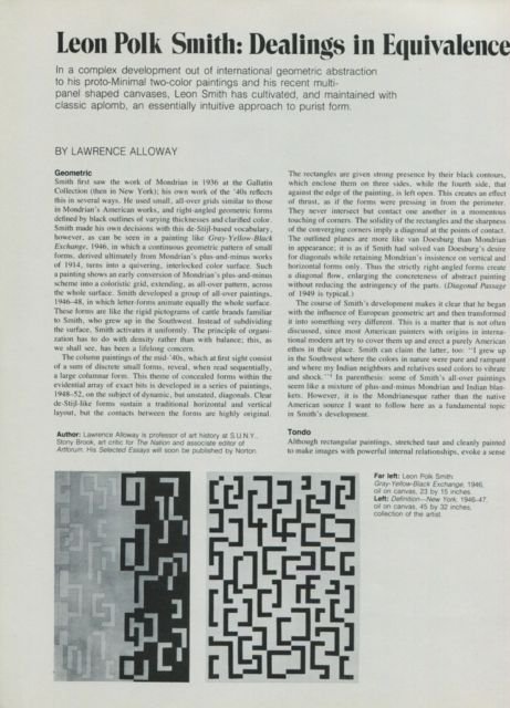 1974 Leon Polk Smith Dealings in Equivalence Vintage 1974 Art Magazine Article by Lawrence Alloway