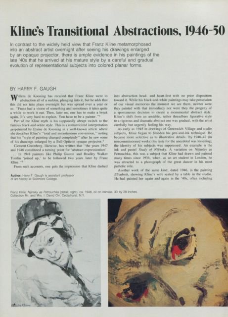 Franz Kline Kline's Transitional Abstractions 1946-50 1974 Art Magazine Article by Harry F. Gaugh