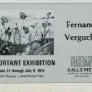 1974 Fernand Vergucht Vintage 1974 Art Exhibition Ad Nahan Galleries, New Orleans Publicite Advert