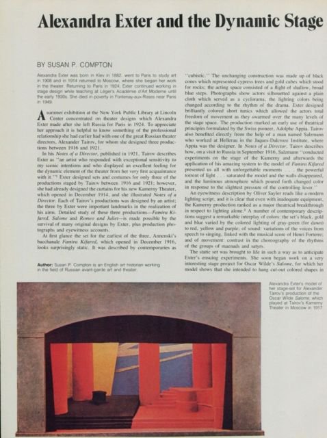 Alexandra Exter and the Dynamic Stage Vintage 1974 Art Magazine Article