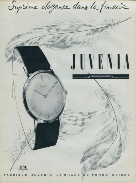 1957 Juvenia Watch Company Supreme Elegance Dans la Finesse Swiss Print Ad Publicite Suisse Montres