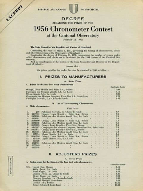 1957 Omega Watch Co Chronometer Contest Cantonal Observatory Swiss Print Ad Publicite Suisse