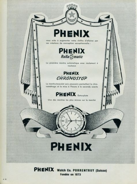 1957 Phenix Rollamatic Chronostop Watch Advert Swiss Print Ad Publicite Suisse Montres