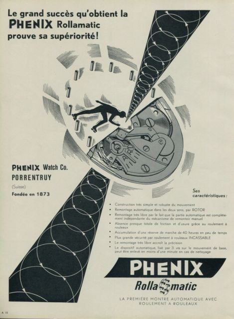 Vintage 1955 Phenix Rollamatic Watch Advert 1950s Swiss Print Ad Publicite Suisse Montres