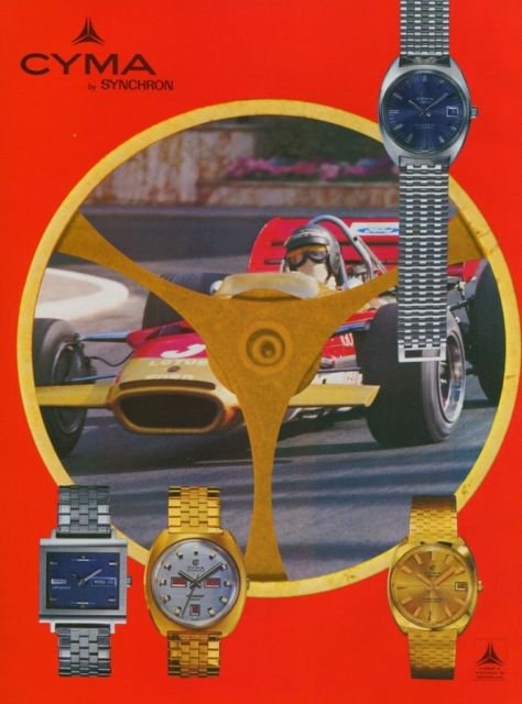 1971 Cyma Watch Co Synchron SA Original Swiss Print Ad Publicite Suisse Montres Schweiz
