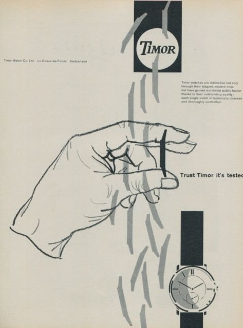 1958 Timor Watch Co La Chaux-de-Fonds Switzerland 1950s Swiss Print Ad Publicite Suisse Montres