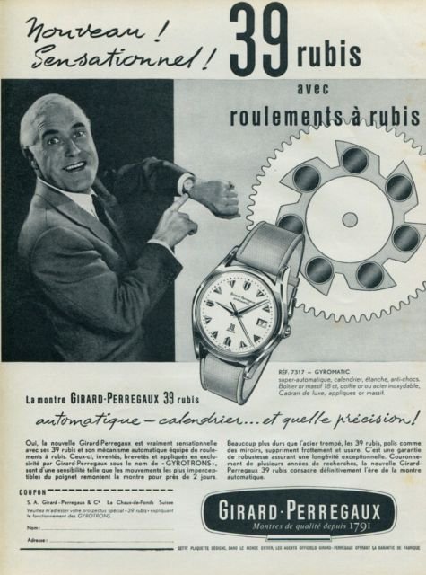Girard-Perregaux Watch Company Switzerland Vintage 1957 Swiss Ad Suisse Advert (French Text)