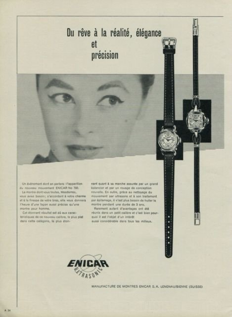 Enicar Watch Company Ultrasonic Vintage 1956 Swiss Ad Suisse Advert Horology
