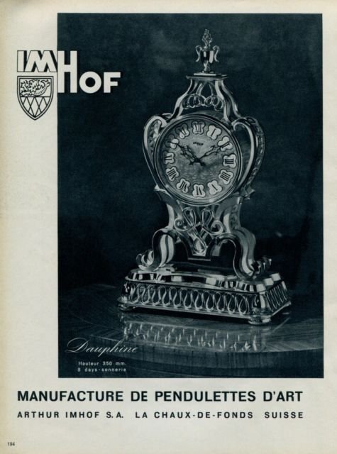 1963 Imhof Clock Company Arthur Imhof S.A. Vintage 1963 Swiss Ad Suisse Advert Horlogerie
