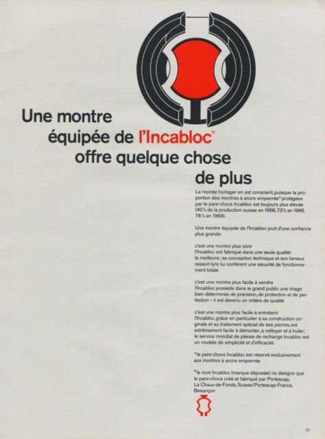 1971 Incabloc Portescap Company Switzerland 1971 Swiss Ad Suisse Advert Horology Horlogerie