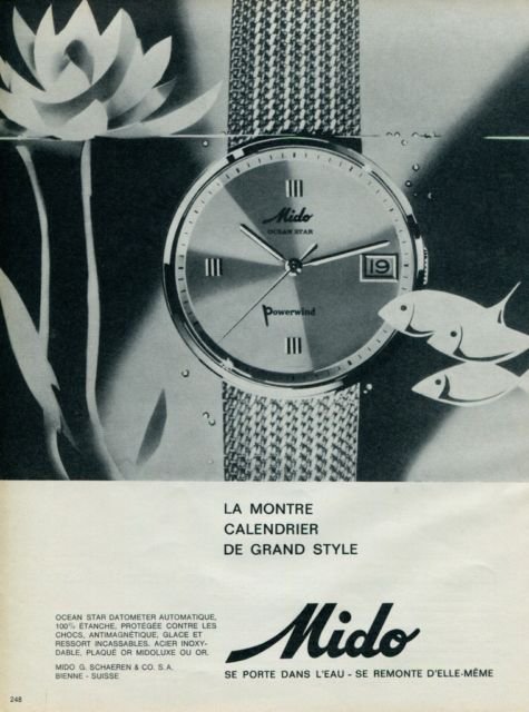 1963 Mido Watch Company Mido Ocean Star Advert 1963 Swiss Ad Suisse ...