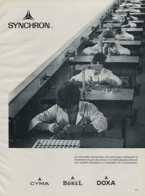 Synchron Watch Company Doxa Cyma Ernest Borel 1971 Swiss Ad Suisse Advert