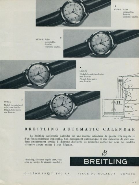 1956 Breitling Watch Company Geneva Switzerland Vintage 1950s Swiss Print Ad Suisse