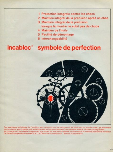 1963 Incabloc Porte-Echappement Universel S.A. 1963 Swiss Ad Suisse Advert Horology Horlogerie