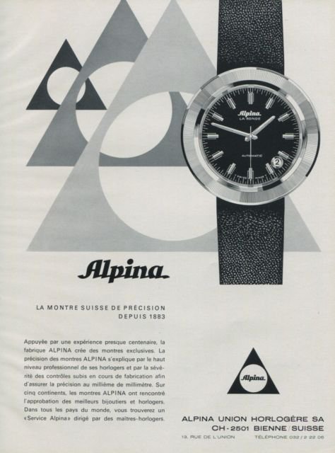 Alpina Watch Company Bienne Switzerland Vintage 1971 Swiss Ad Suisse Advert