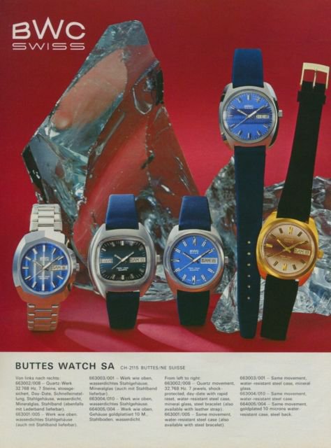 Buttes Watch Company Switzerland BWC Vintage 1975 Swiss Ad Suisse Advert