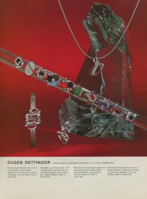 1975 Jeweler Eugen Dettinger Pforzheim Germany Vintage 1975 Swiss Ad Publicite Suisse Advert