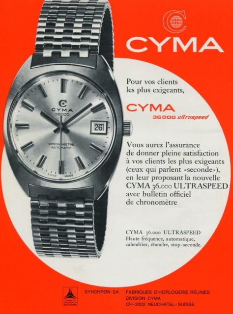 Cyma Watch Company Synchron S.A. Vintage 1971 Swiss Ad Suisse Advert Horlogerie