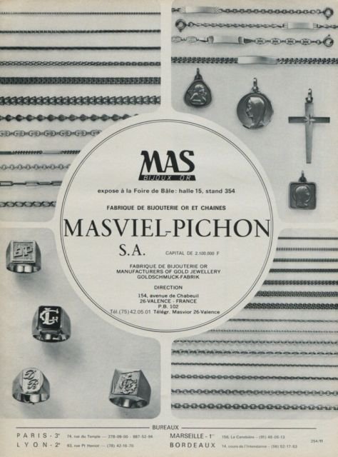 1975 Jeweler Masviel-Pichon S.A. Company Valence France 1975 Swiss Ad Suisse Advert