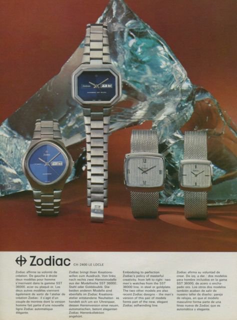 1975 Zodiac Watch Company Le Locle Switzerland Vintage 1975 Swiss Ad Advert Suisse Horlogerie