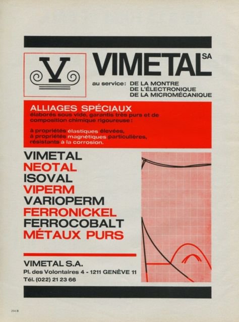 Vimetal S.A. Geneva Switzerland Vintage 1975 Swiss Ad Suisse Advert Horlogerie Horology