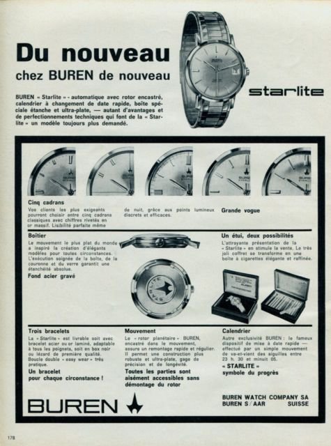 1963 Buren Watch Company Buren Starlite Advert Swiss Ad Suisse Advert Switzerland