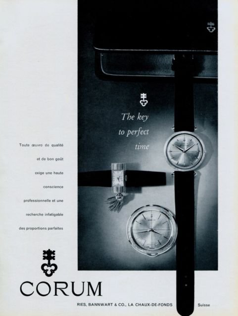 Corum Watch Company Ries Bannwart & Co. Vintage 1959 Swiss Ad Suisse Advert Horology