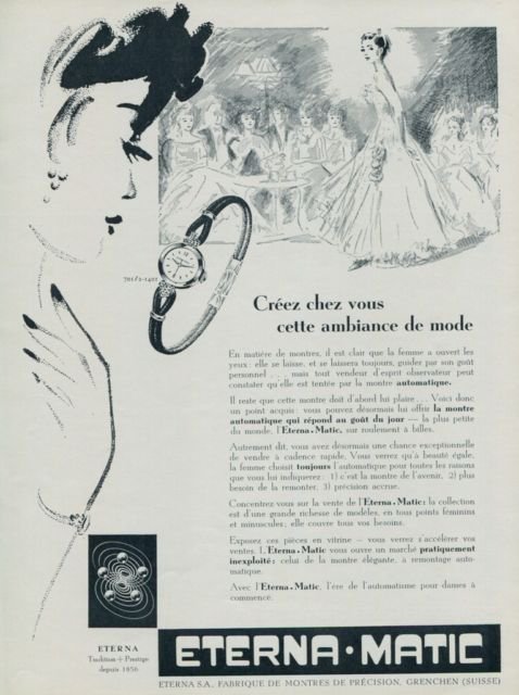 Eterna Watch Company Eterna Matic Vintage 1955 Swiss Ad Suisse Advert Horlogerie
