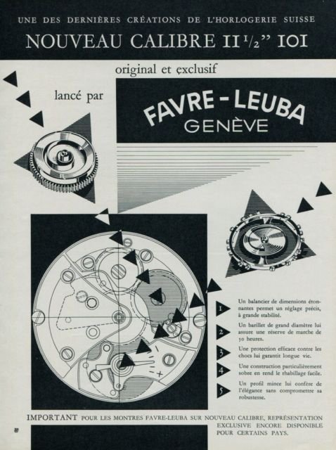 1955 Favre-Leuba Watch Company Switzerland Vintage 1955 Swiss Ad Suisse Advert