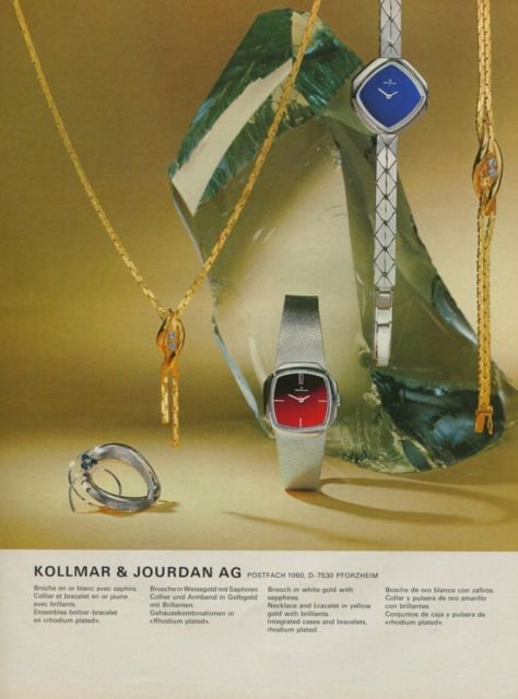 1975 Jewelers Kollmar & Jourdan AG Pforzheim Germany Vintage 1975 Swiss Ad Suisse Advert