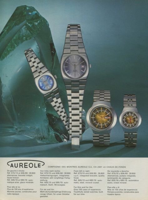 Aureole Watch Company Switzerland Vintage 1975 Swiss Ad Suisse Advert Horlogerie