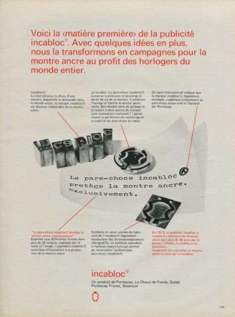 1975 Incabloc Portescap Company Switzerland 1975 Swiss Ad Suisse Advert Horlogerie Horology