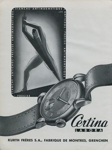Certina Watch Company Vintage 1946 Swiss Ad Grenchen Switzerland Suisse Advert