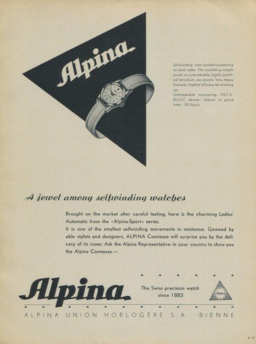 Alpina Watch Company Bienne Switzerland 1957 Swiss Ad Suisse Advert