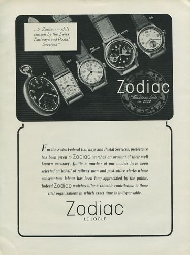 1946 Zodiac Watch Company Switzerland Vintage 1946 Swiss Ad Suisse Advert Horlogerie Horology