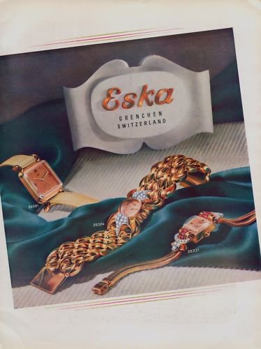 1946 Eska Watch Company Switzerland Vintage 1946 Swiss Ad Suisse Advert