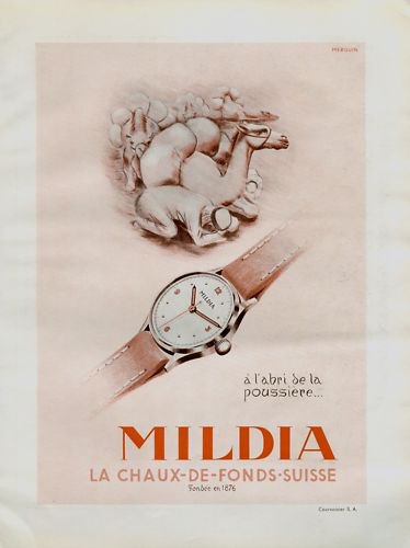 1946 Mildia Watch Company La Chaux-de-Fonds Switzerland Vintage 1946 Swiss Ad Suisse Advert