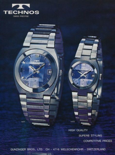 1972 Technos Watch Company Gunzinger Brothers Switzerland 1972 Swiss Ad Suisse Advert