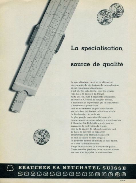 Ebauches S.A. Neuchatel Switzerland 1959 Swiss Ad Suisse Advert Horology