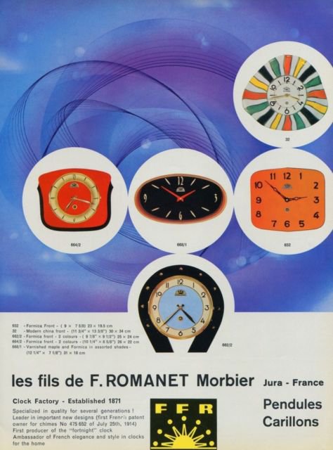 1960 Fils de F. Romanet Morbier Clock Company FFR Jura France 1960 Swiss Ad Suisse Advert