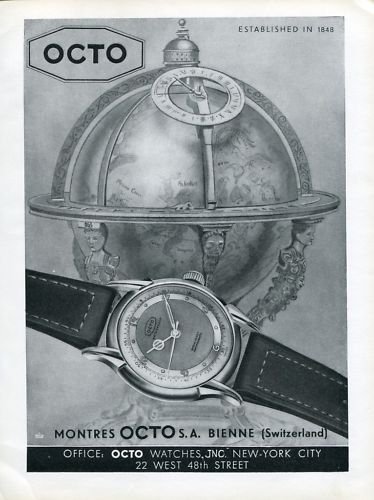 1946 Octo Watch Company Bienne Switzerland Vintage 1946 Swiss Ad Suisse Advert