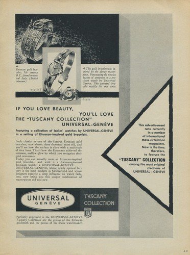 1957 Universal Geneve Watch Company Geneva Switzerland Vintage 1957 Swiss Ad Suisse Advert