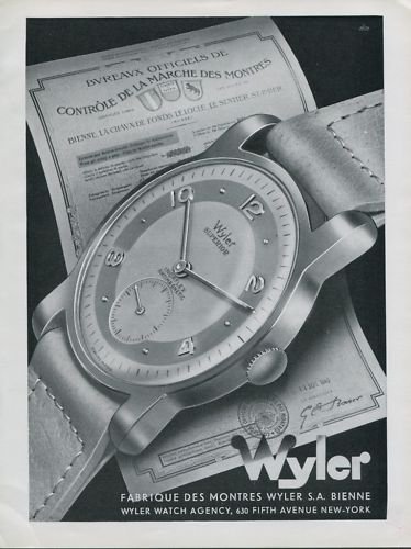 1946 Wyler Watch Company Bienne Switzerland Vintage 1946 Swiss Ad Suisse Advert Horlogerie