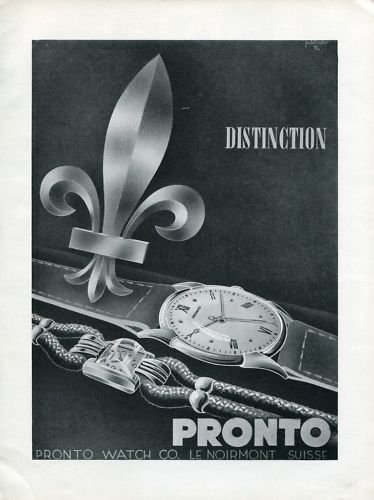 1946 Pronto Watch Company Switzerland Vintage 1946 Swiss Ad Suisse Advert Horology