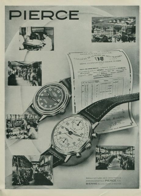 1944 Pierce Watch Company Bienne Switzerland Vintage 1944 Swiss Ad Suisse Advert Horlogerie