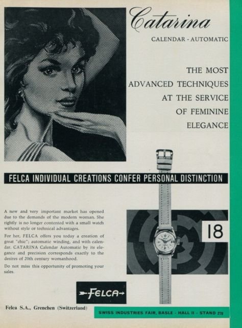 1960 Felca Watch Company Switzerland Catarina Vintage 1960 Swiss Ad Suisse Advert