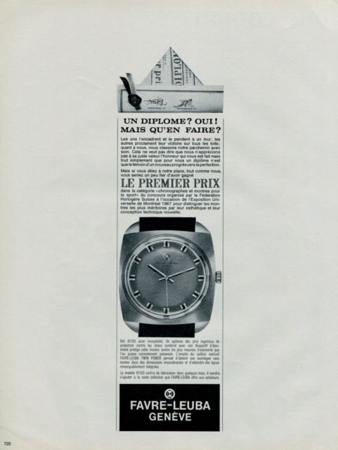 1967 Favre-Leuba Watch Company Switzerland Vintage 1967 Swiss Ad Suisse Advert