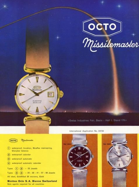 1960 Octo Watch Company Octo Missilemaster Advert 1960 Swiss Ad Suisse Advert