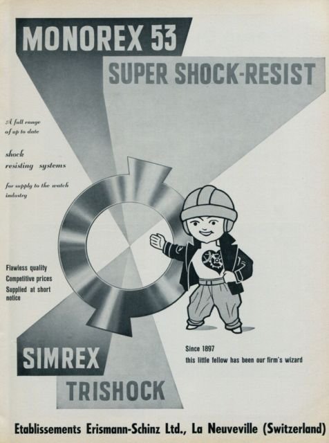 1960 Monorex Super Shock Resist Erismann Schinz Vintage 1960 Swiss Ad Suisse Advert Horology